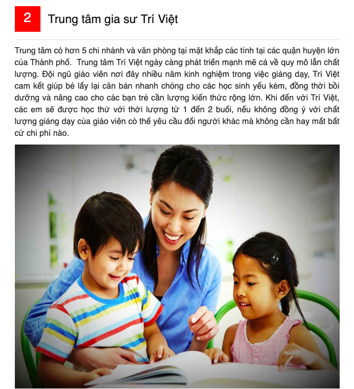 Đứng TOP 2 trong List Trung tâm gia sư uy tín nhất Hồ Chí Minh