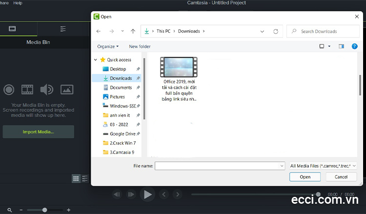 Mở video trong phần mềm Camtasia