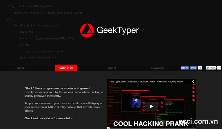 Geektyper.com là website chơi khăm theo hiểu hacker cung cấp đến 24 chủ đề khác nhau