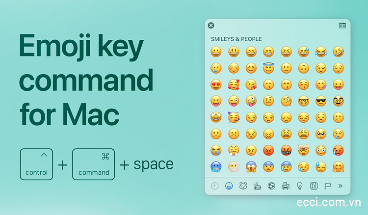 Mở cửa sổ emoji trên máy Mac bằng tổ hợp phím Command + Control + Space