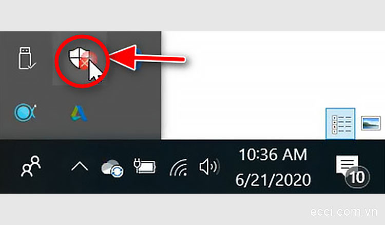 Click vào icon hình chiếc khiên để mở Windows Security