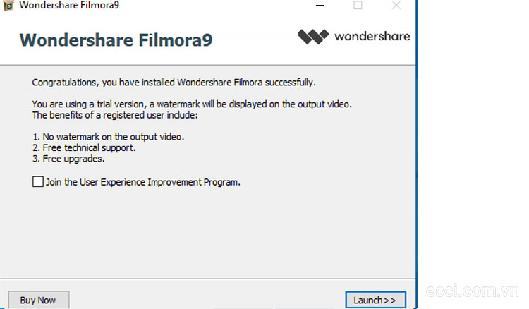 Click vào Launch để mở phần mềm Filmora 9