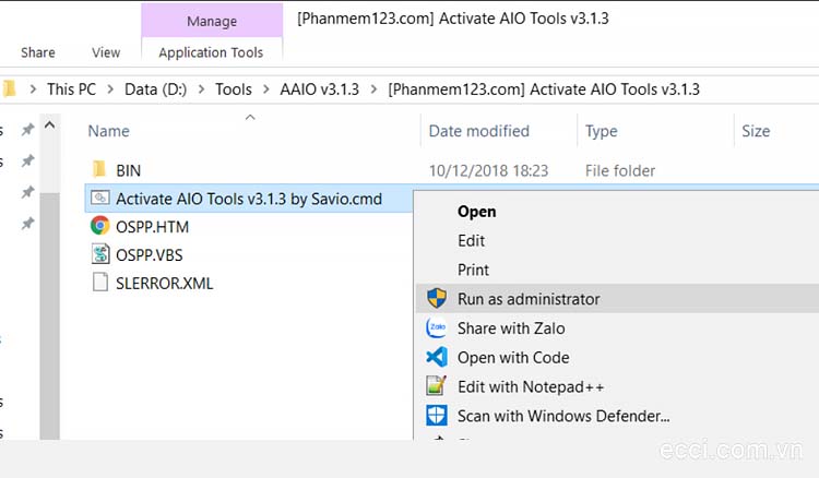 Khởi chạy file Activate AIO Tools v3.1.3 by Savio.cmd bằng quyền admin trên Win 11