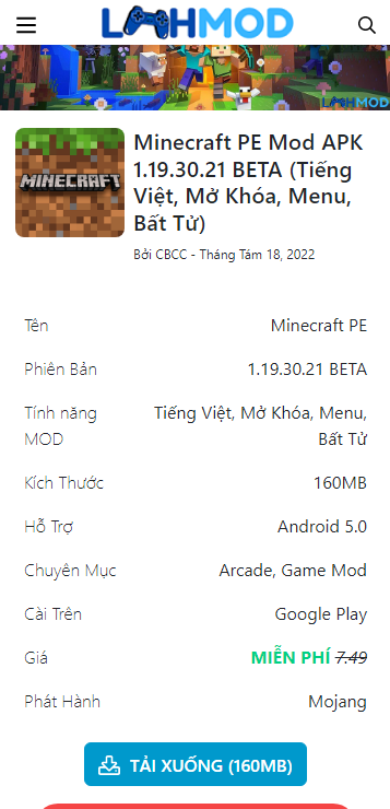 Hướng dẫn tải game Minecraft PE Mod APK 1.19.30.21 miễn phí cho Android