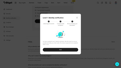 Sau khi gửi ảnh selfie, bạn sẽ nhận được thông báo rằng thông tin xác minh KYC của bạn đã được gửi thành công.